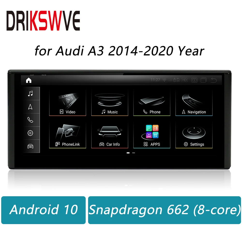 

DRIKSWVE Car Display Android Auto Screen with Snapdragon 8 Core Radio Stereo Multimedia Automobile Player for Audi A3 2014-2020