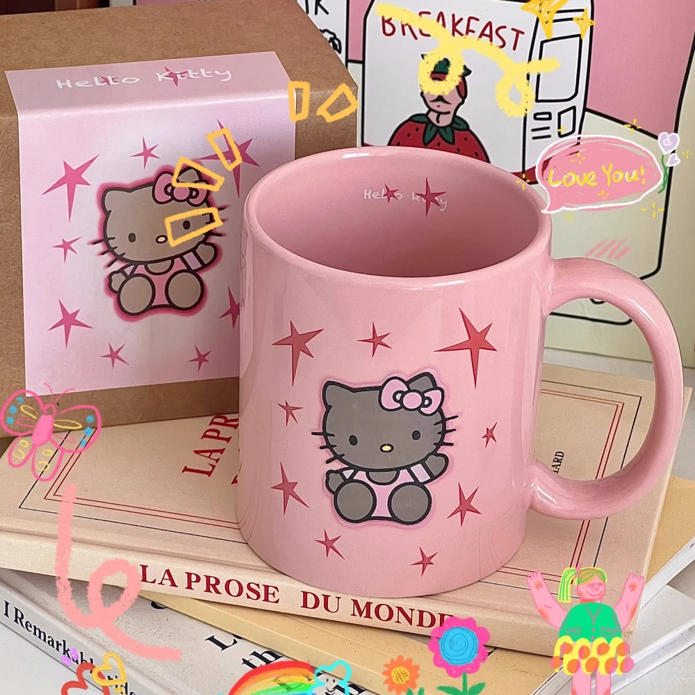 

Sanrio Hello Kitty Cute Cartoon Kt Cat Ceramic Cup Kawaii Periphery 350Ml Water Cup Adorkable Tabletop Decoration Holiday Gifts