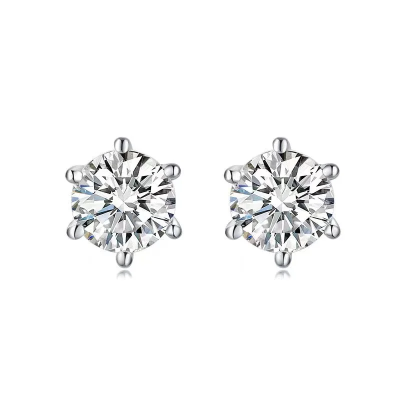 

999 Silver Stud Earrings Six-Prong Single Zirconium Earrings Fashion Jewelry Exquisite Gift For Decoration 2022 New