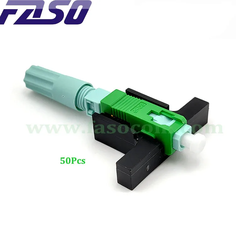 [Free Shipping]FASO 50Pcs SC/APC SM Optical Fiber Fast Connector FTTH Optic Embedded Quick Connector