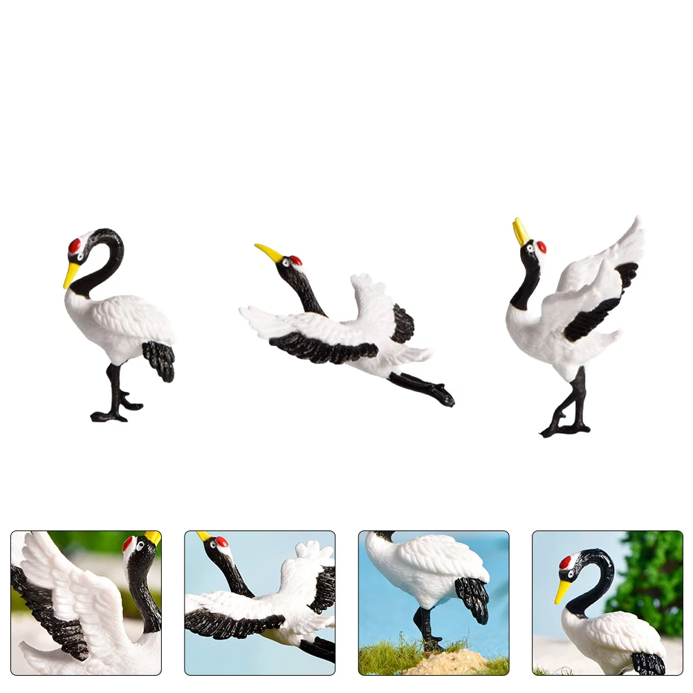 

3 Pcs Resin Animal Model Glass Sculpture Bird Sculpture Car Accesories Simulated Red-crowned Crane Miniature Mini Bird Figure