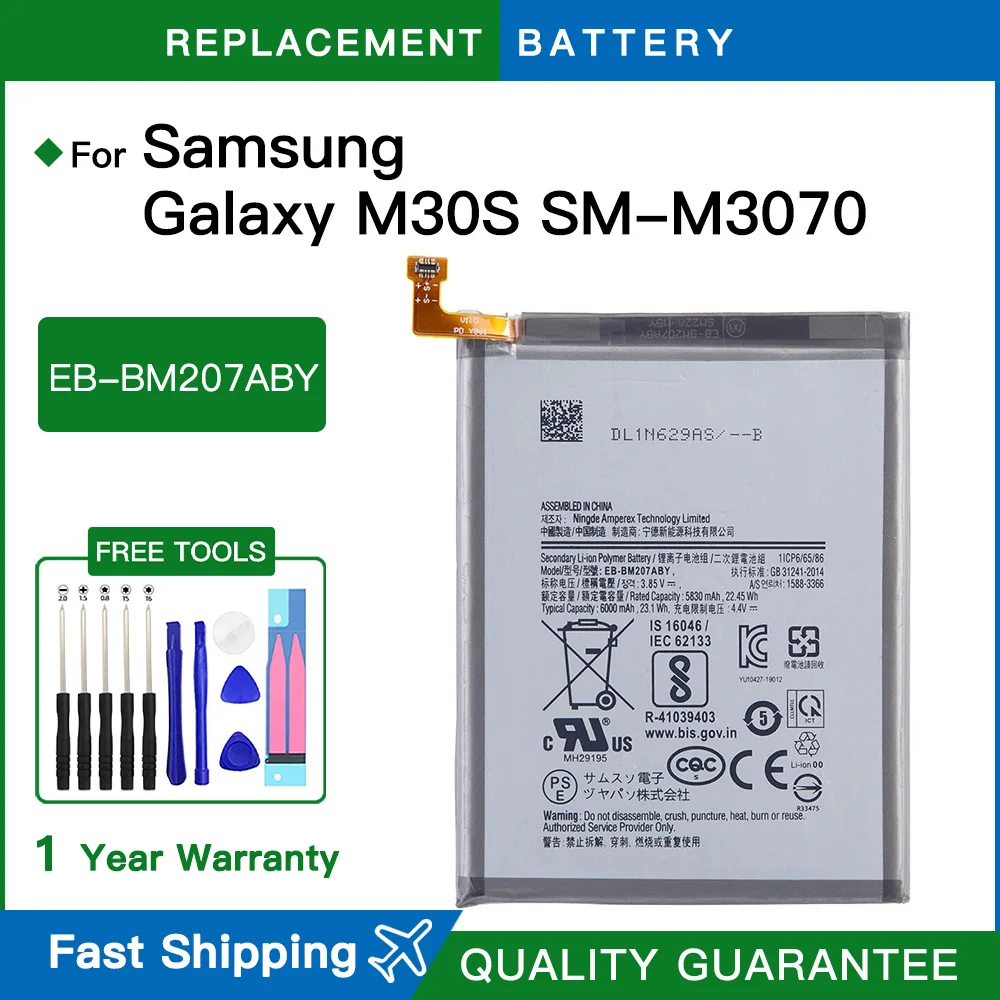 Фото Совершенно новый сменный аккумулятор EB-BM207ABY 6000 мАч для samsung galaxy m30s m307, аккумуляторы, быстрая доставка + инструменты №3