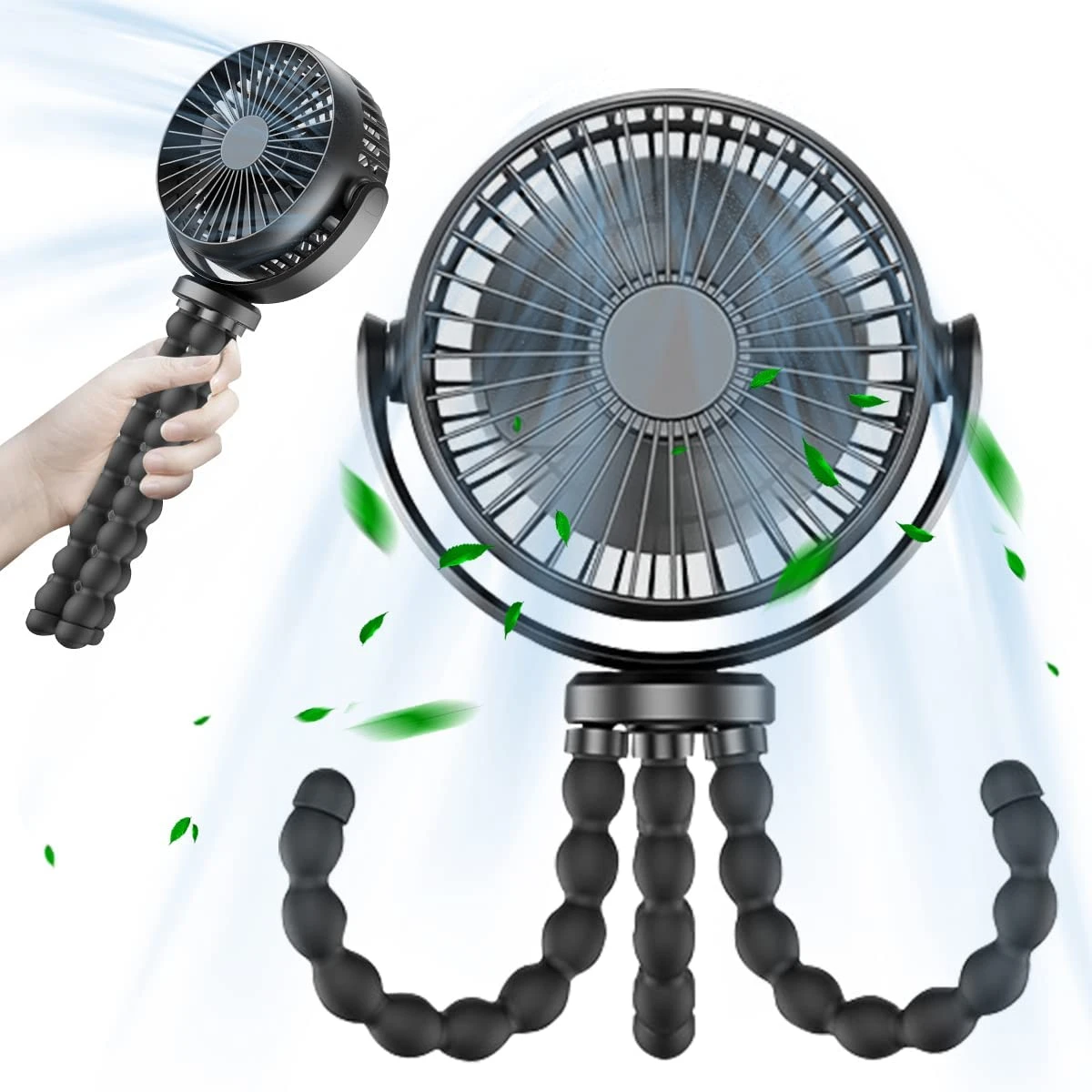 

5200mAh Portable Stroller Fan Hand USB Electric Fan Powered Small Folding Rechargeable Fan Mini Ventilator Silent Table Outdoor