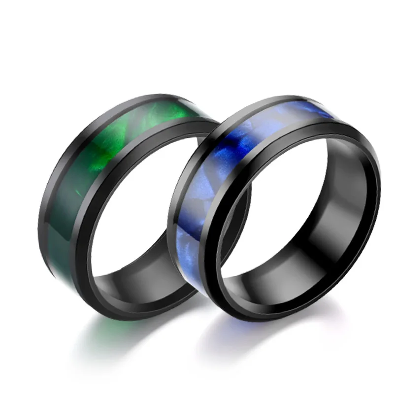 

NUOBING Purple Green Blue Men Cool Fashion Geometry 8MM Stainless Steel Jewelry Women's Ring Birthday Party Gift Size 6-13