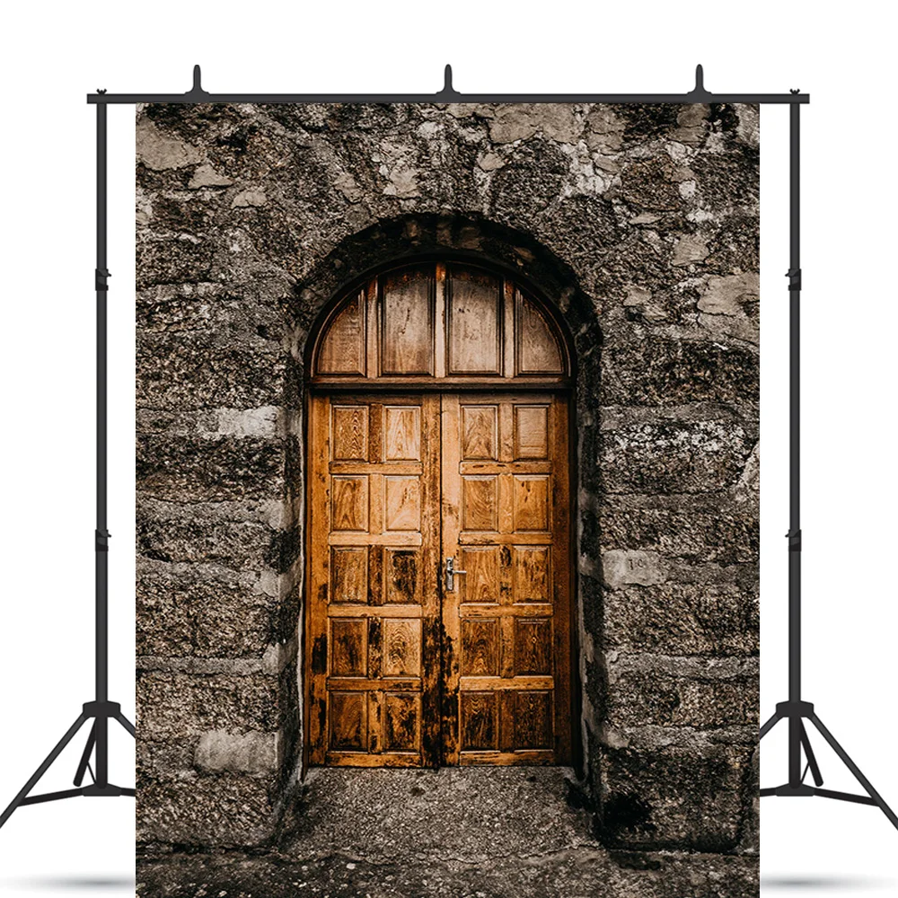 

Brick Wall Floor Theme Photography Backdrops Props Old House Wooden Doors Station Photo Studio Background FF-09