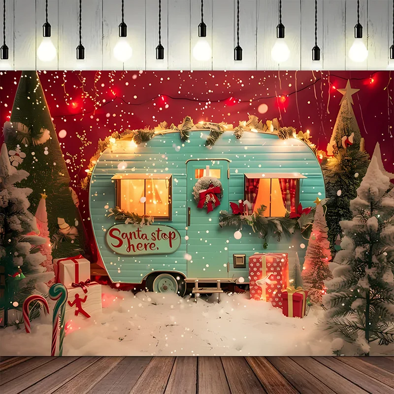 Christmas Photography Background Retro Truck Xmas Tree Forest Snow Candy Cane New Year Party Props