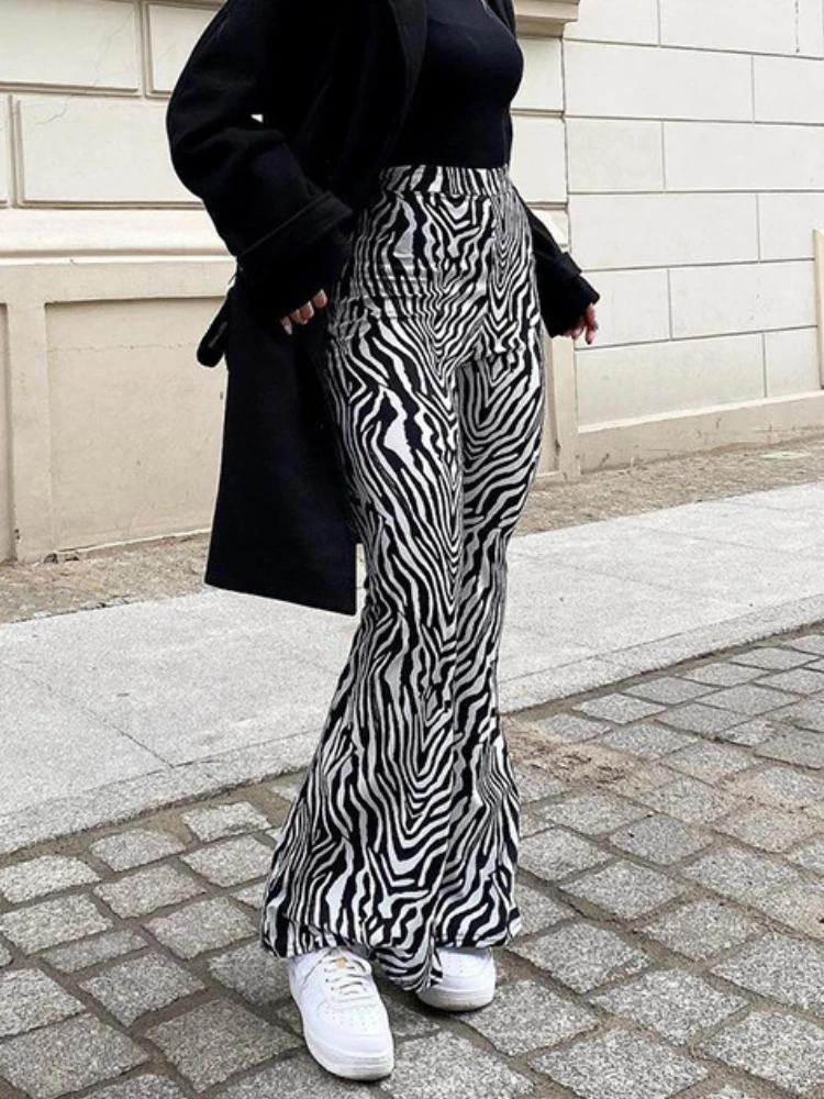 

Women's Pants Y2k Style Zebra Patterned Straight Women Trousers Korean Fashion Elegant Clothes Casual High Waist Sweatpants