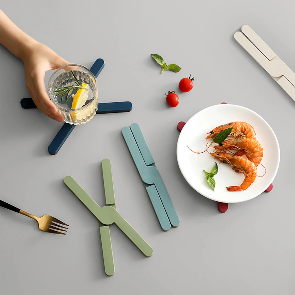 

Foldable Non-Slip Pot Pan Mat Table Silicone Heat Resistant Pad Cross Holder Coaster Placemat Dish Plate Kitchen Table Trivet