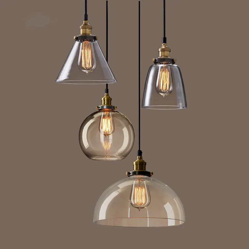 

Vintage Pendant Lights American Amber Glass Pendant Lamp E27 Edison Light Bulb Dinning room Kitchen Home Decor Planetarium Lamp