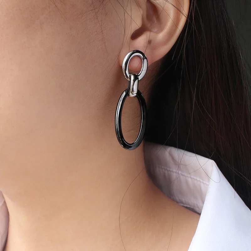 Элегантные серьги черные белые синие большие эллиптические винтажные свадебные