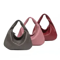 New Vegan Leather Hobo Bag Handmade Woven Casual Female Handbag Big Capacity Patchwork Zipper Women Shoulder Bags