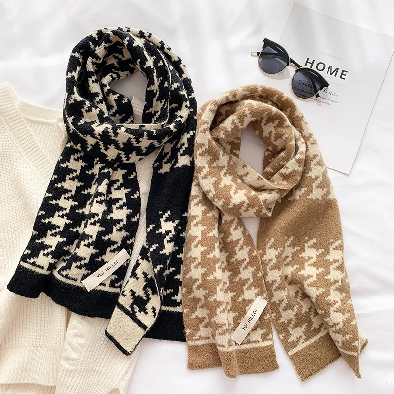 

Korean Style Woolen Yarn Muffler New Design Warm Knitted Scarf Women Winter Skinny Neckerchief Bandana Bufanda Foulard 2022