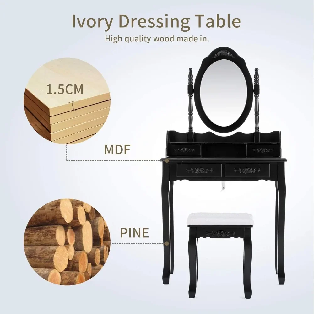 Туалетный столик туалетный для макияжа с овальным зеркалом спальни мягким