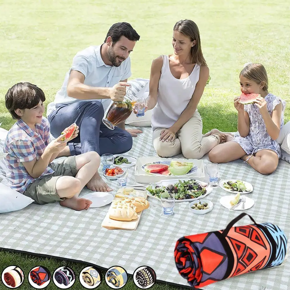 

1pc Camping Mat Outdoor Beach Picnic Nation Style Printed Mat Plaid Blanket Sleeping Folding Camping Thicken Pad Moisturepr
