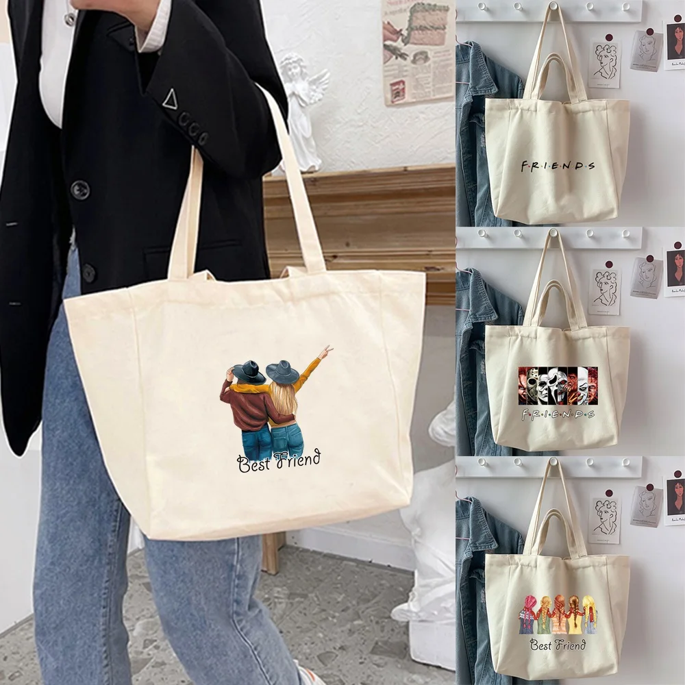 

Portable Reusable Shopping Bag Friends Pattern Print Grocery Large-capacity Tote Bag Foldable Women's Shoulder Handbag Tote Bag