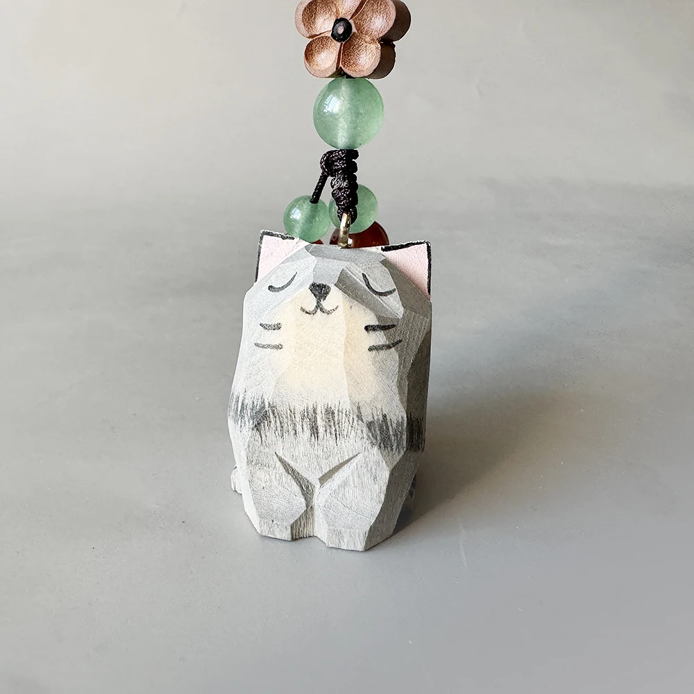 Ручная работа резьба по дереву кот оригинальный дизайн тканый брелок с синим