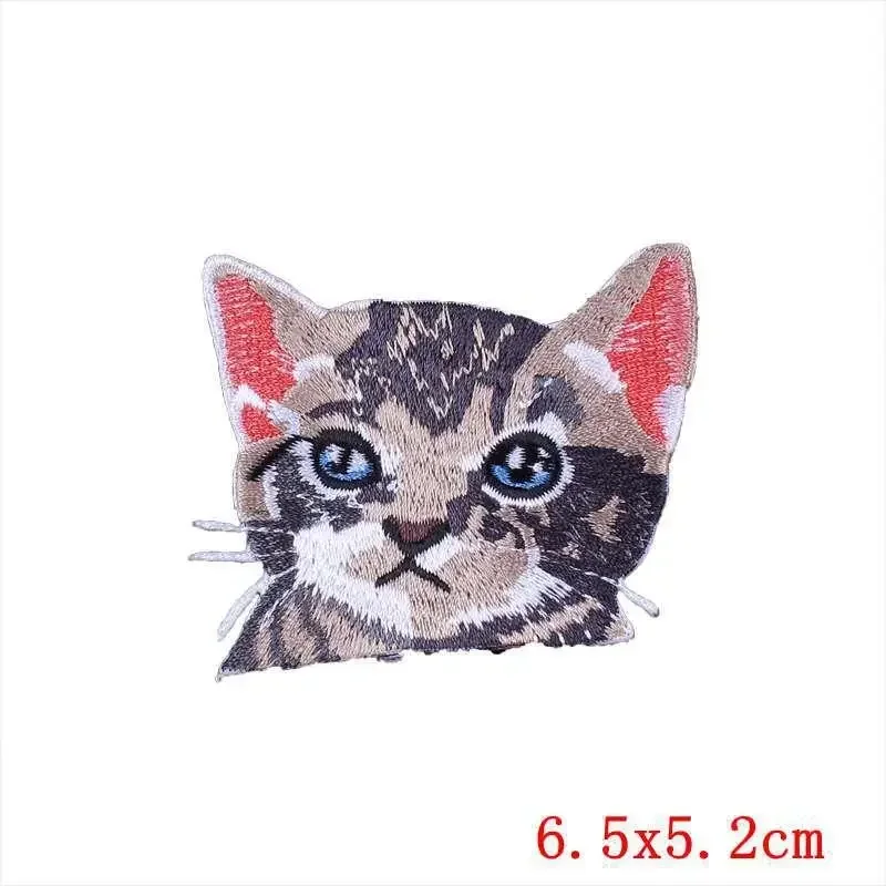 Embroidered Patch Iron On Patches for Clothing Pocket Cat Head Clothes Stickers Fabric Sewing Thermal Adhesive Applique Fusible