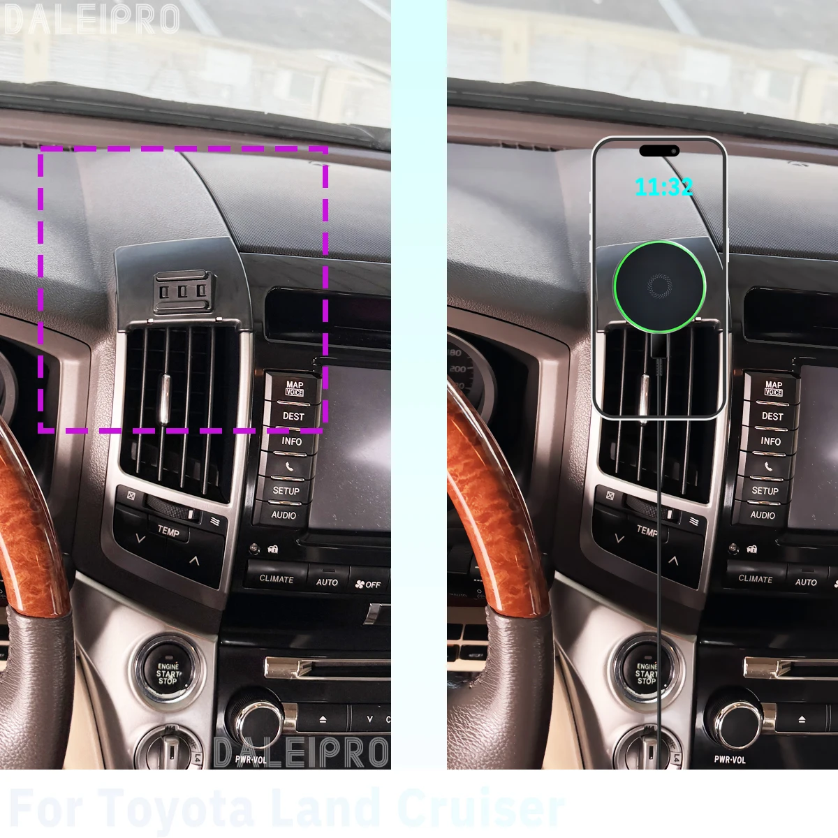 Фото Держатель для телефона для Toyota Land Cruiser J200 2008-2014 2015, магнитное крепление, беспроводная зарядка с умным датчиком, быстрое снятие одним касанием, Qi №2