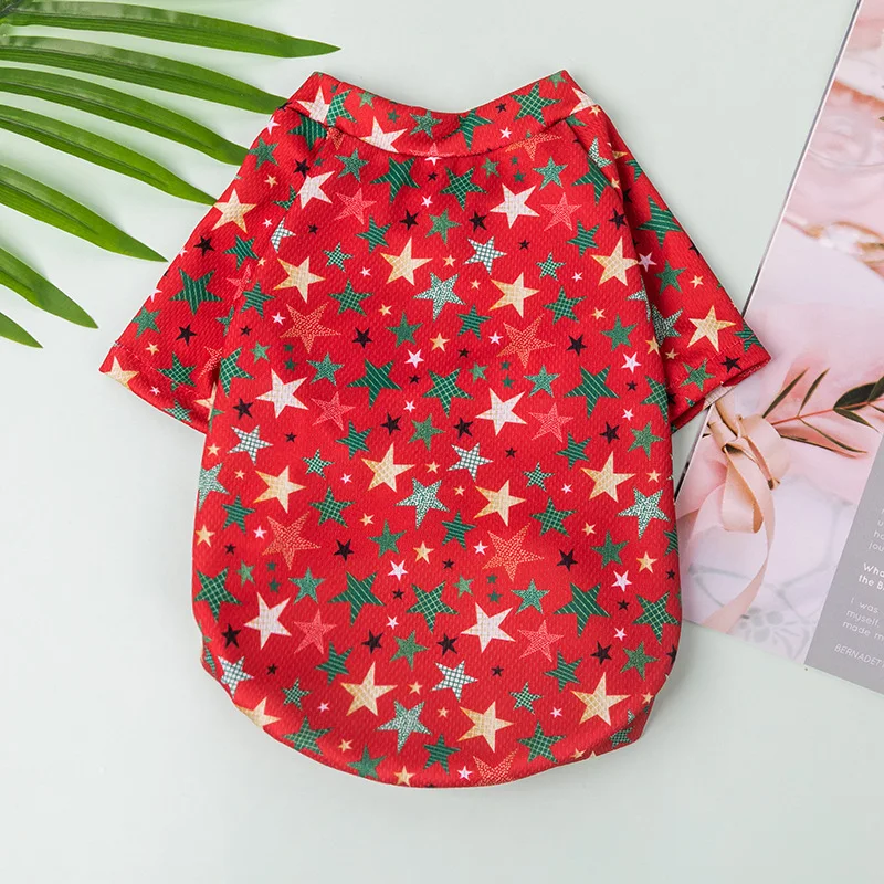 

New Christmas Style Pet Dog Clothes Cartoon Printed Santa Snowmen Puppy Sweatshirt Thin Breathable T-shirt For Small Dogs Cat
