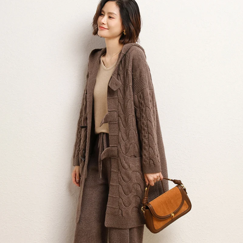 

Вязаный кардиган, женские элегантные свитера, корейские повседневные свободные пальто, уличная одежда, трикотажная теплая плотная длинная верхняя одежда