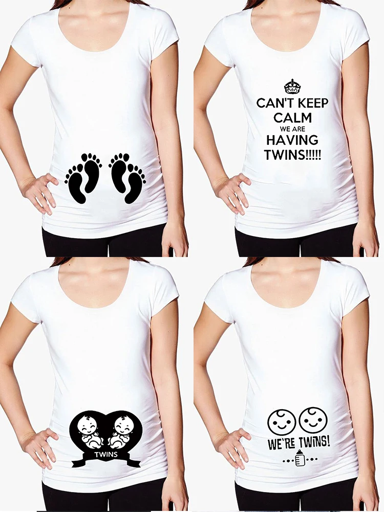 

Twin pregnancy Black and white pregnant T Shirt Girl Graphic Printed Fashion Harajuku 2023 Clothes Causal Female Y2K Tops Tee