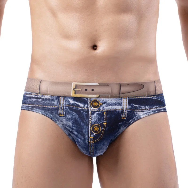 

Fashion Men Denim Underwear 3D Print Sexy Briefs Jeans Style Panties Man Cowboy U Convex Pouch Cotton Underpants Stretchy Undies