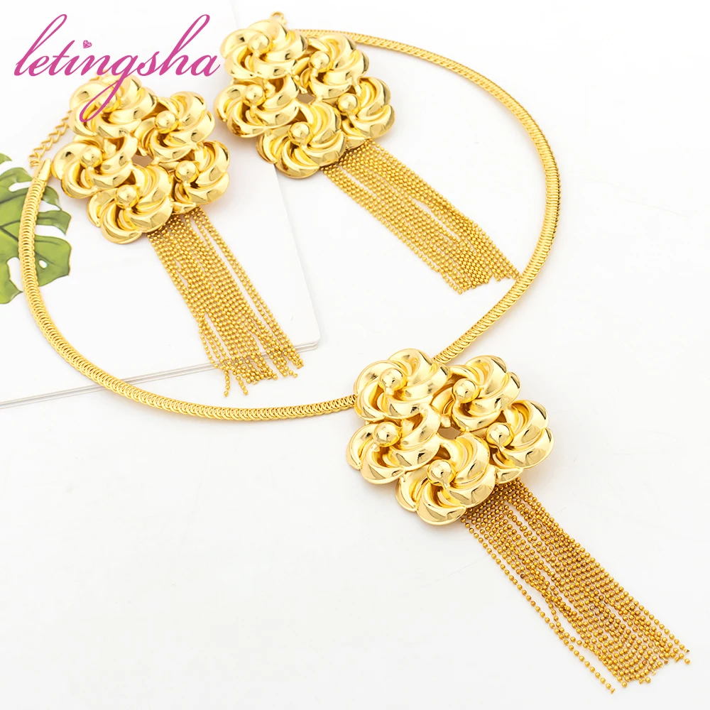 

Earring African Necklace Fashion Golden Jewelry Women Luxury Set Trendy Classic Italian Style Party Wedding Design