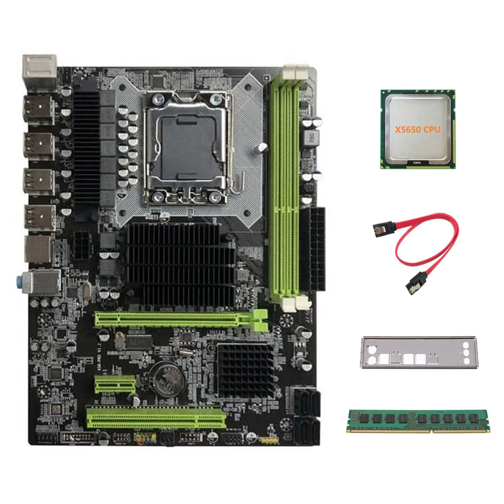 

X58 Motherboard LGA1366 Computer Motherboard Support RX Graphics Card with X5650 CPU+DDR3 4GB 1066Mhz RAM+SATA Cable