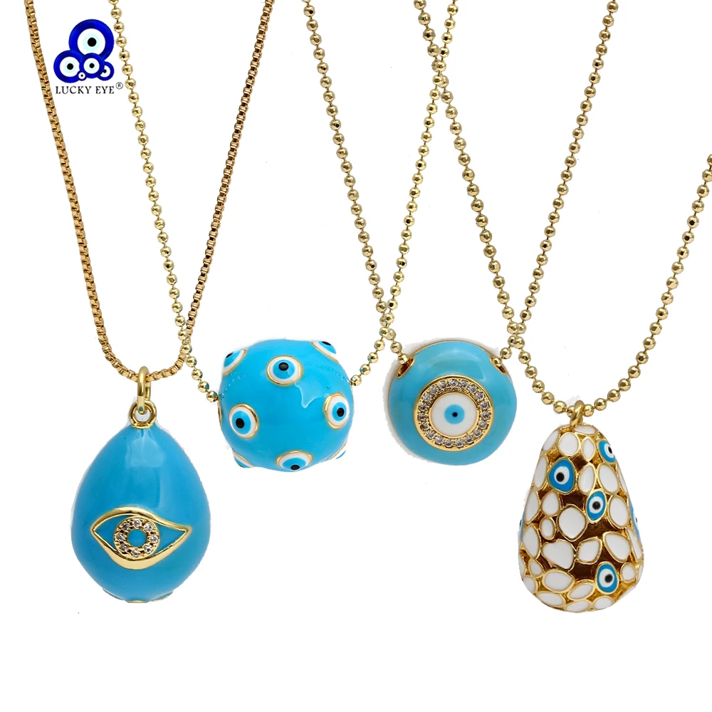 

Lucky Eye Drip Oil Water Drop Round Pendant Necklace Multi Color Turkish Evil Eye Necklace for Women Men Fashion Jewelry BE847