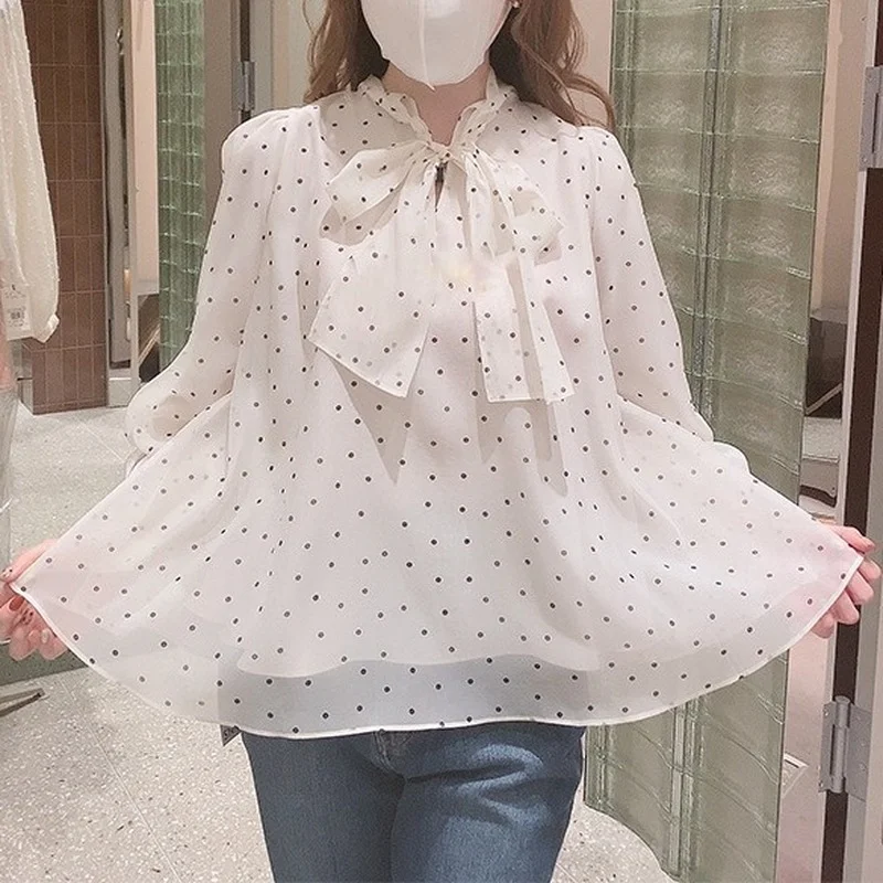Свободная блузка Komiyama с круглым вырезом и бантом Женская Весенняя шикарная в