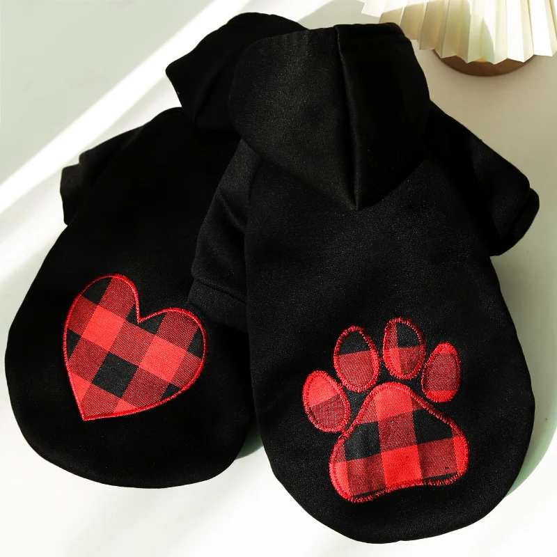 

Autumn winter small medium and large dogs Golden retriever love plaid pet dogs hoodie Teddy Pomeranian law fighting dog clothes