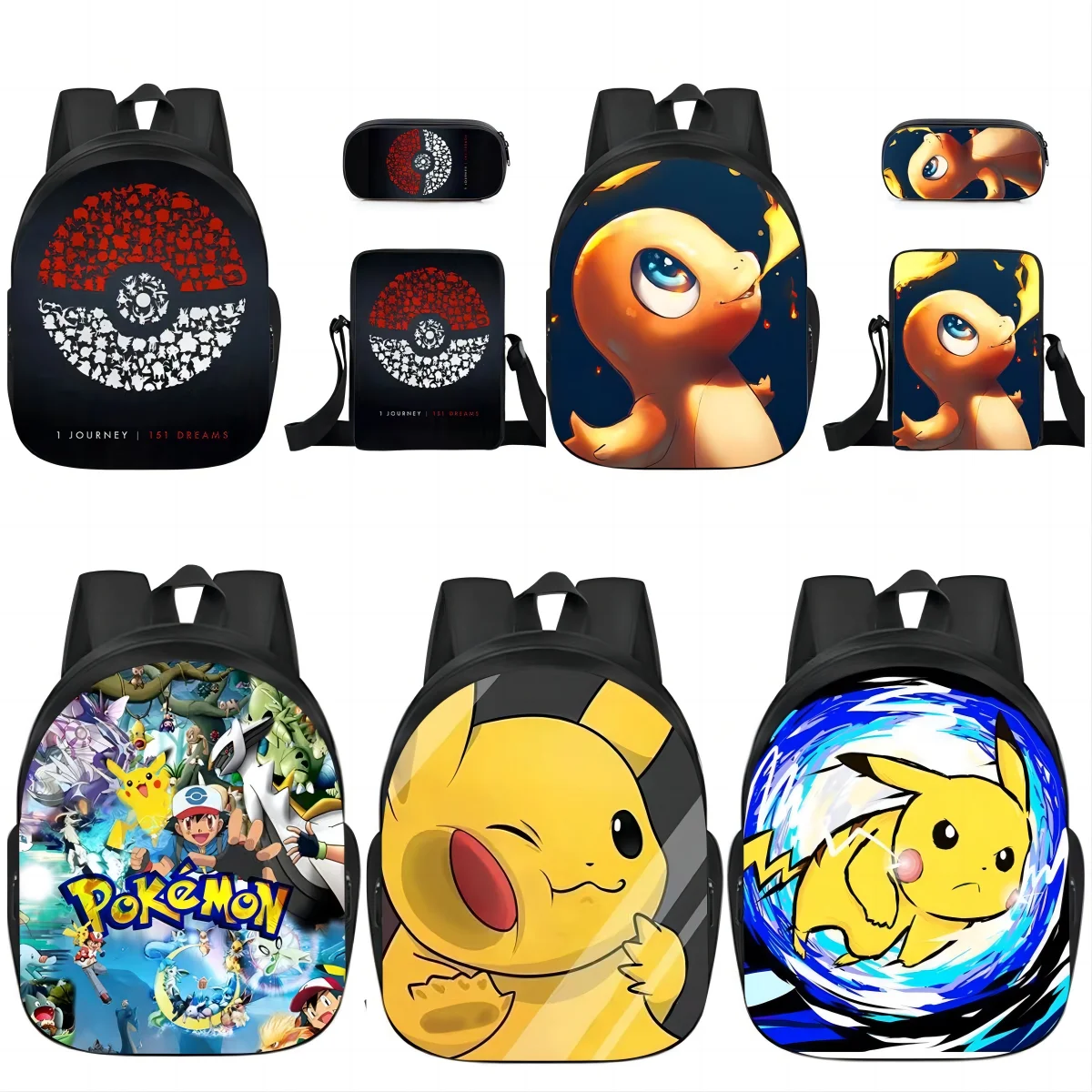 

POKEMON 3Pcs Set Backpack 3D Prints Knapsack for Teenagers Girls Boys Cute Pikachu Travel Bagpack Children School Bags