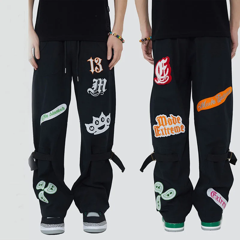 Hip Hop Camouflage Embroidery Casual Jeans Trousers Loose Cargo Harakuju Denim Pants For Male Patchwork Streetwear