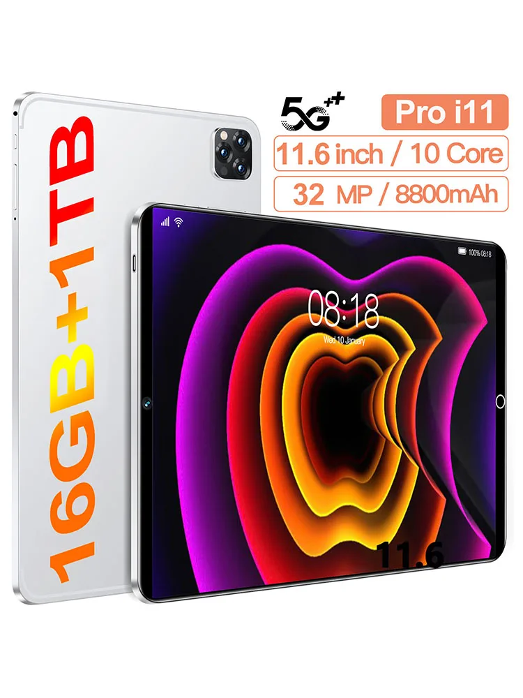 Global Version New Pro I11 Android 11.0 16GB RAM 1TB ROM 4G 5G Network 11.6 inch Tablet 16MP 32MP MTK6797 Wifi Tablet 10 Core