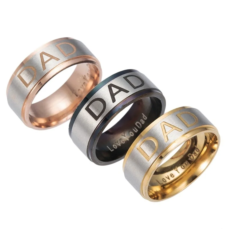 New Fashion Stainless Material Boutique Simple Style Men'S Ring Lettering "Dad" Ring Birthday Gift Or Leisure Essentials Factory