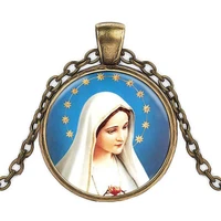 fashion virgin mary art photo jewelry accessories cabochon glass pendant chain necklace for womens girl creative gift