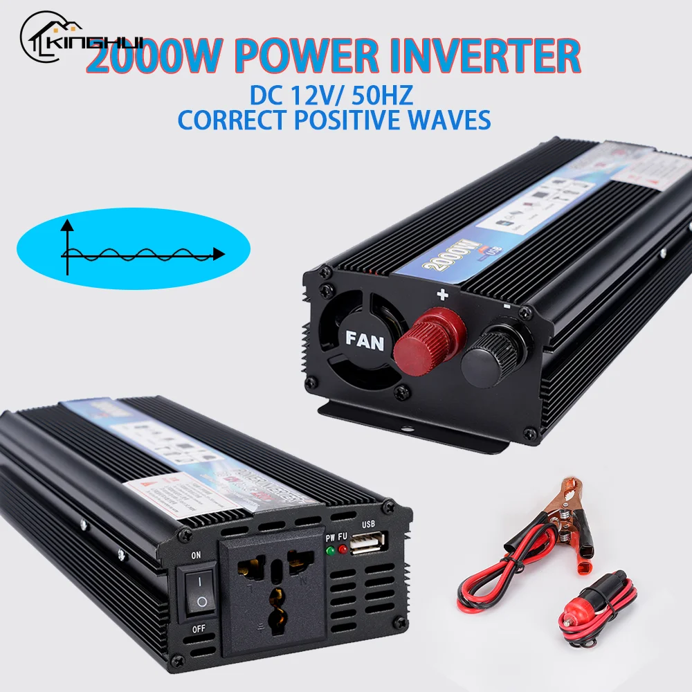 

2000W Car Inverter Modified Sine Wave DC 12V/24V to AC 110V/220V Voltage Transformer Rechargeable Solar Converter Adapter