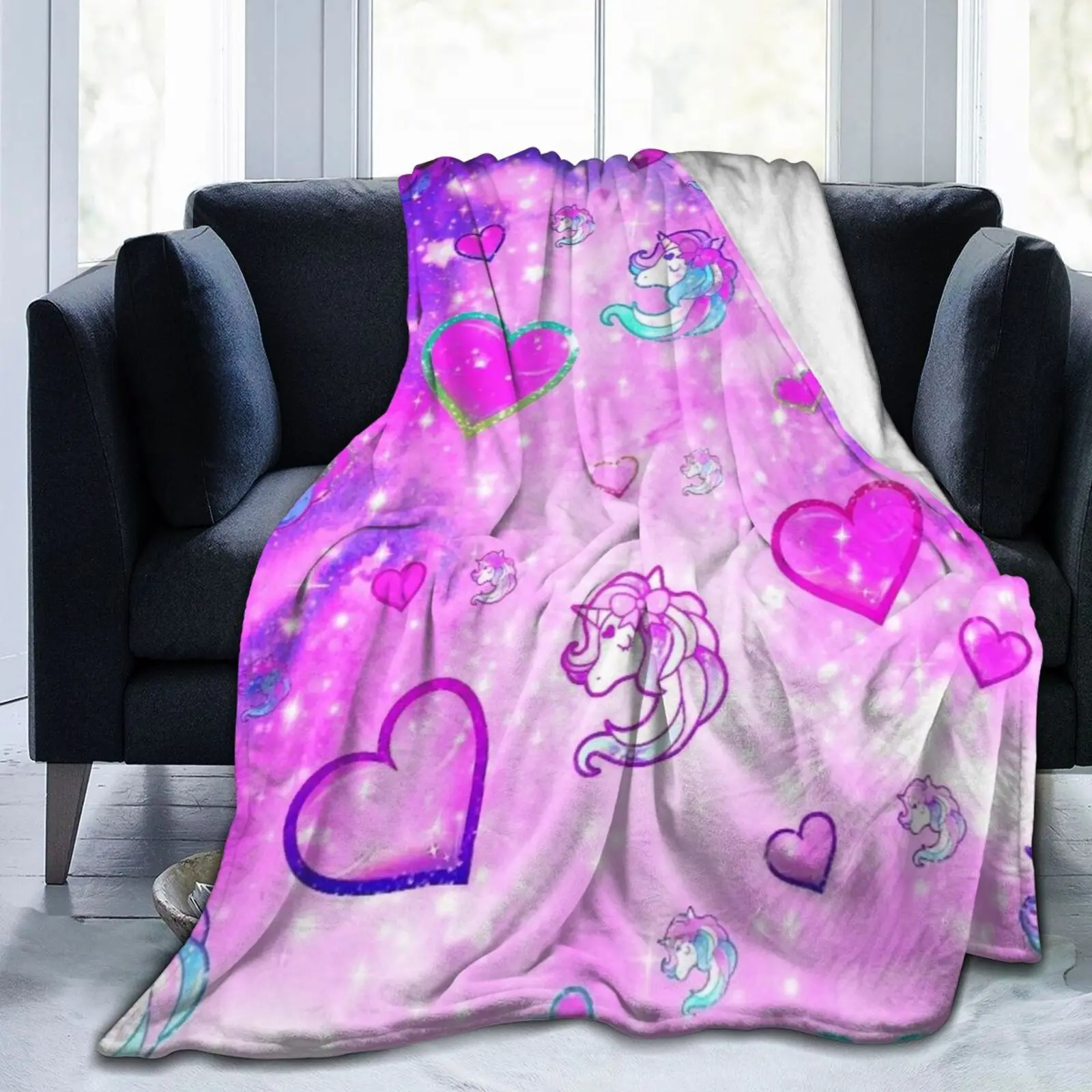 

Pink Unicorn Space Girl Love Flannel Blanket Soft Warm Indoor Sheet Sofa Towel Quilt Office Travel Outing Light Gift 60*80 Inch