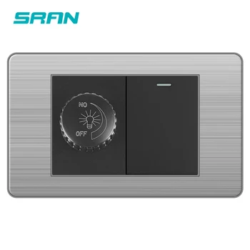 SRAN dimming Switch with light switch 1gang 1/2way New stainless steel panel 118*72mm 250V 16A Wall switch for home improvement 1