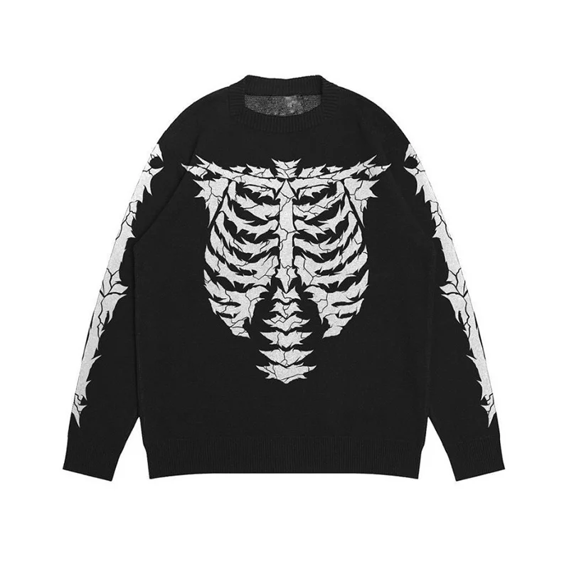 

Goth Dark Harajuku Streetwear Autumn Winter Sweaters Mall Gothic Grunge Skeleton Print Pullovers Women Loose E-girl Emo Sweater