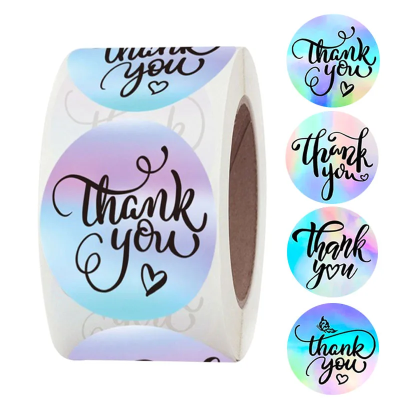 

500pcs/Roll Laser Thank You Stickers 1inch Envelope Seal Labels Gift Packaging Stickers Wedding Birthday Party Offer Stationery