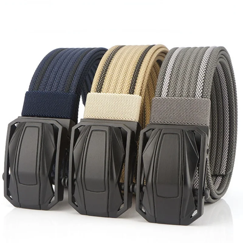 

High QualityFashion Male Black Nylon Belt Outdoor Metal Automatic Buckle Canvas Belts Casual Pants Cool Wild luxury Waist Belts