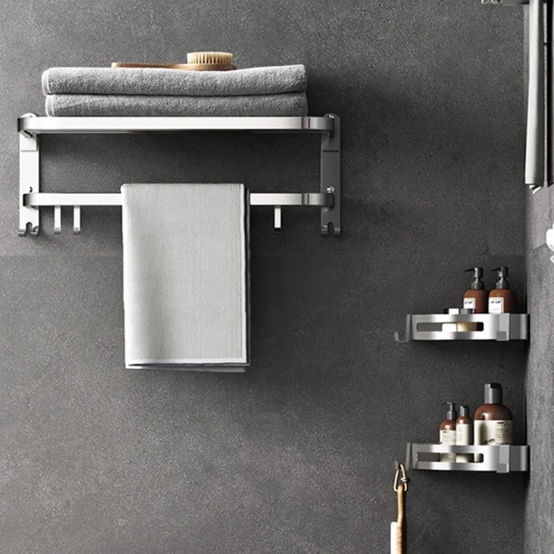 

Stainless Storage Shelves Thickening Bath Towel Bathroom Shelves Accessories Wall Mounted Prateleiras Bathroom Household Items