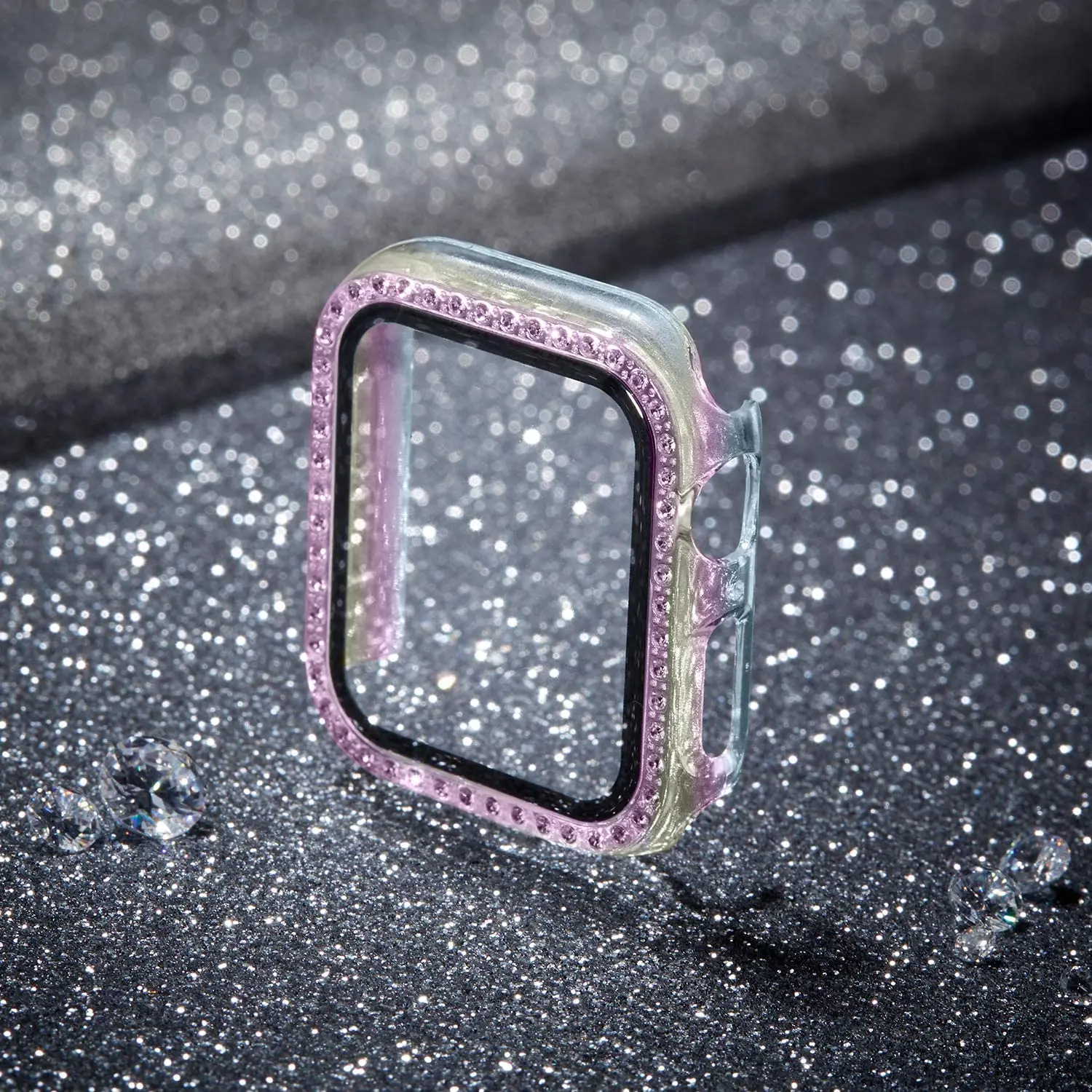 360 full Screen Protector Case for Apple watch 7/6/SE/5/4/3/2/1 Diamond cover Tempered glass film for iwatch 41MM 45MM 40MM 44MM