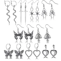 retro popular alloy stud earrings 9 creative butterfly peach heart mushroom snake spider pendant stud earrings wholesale