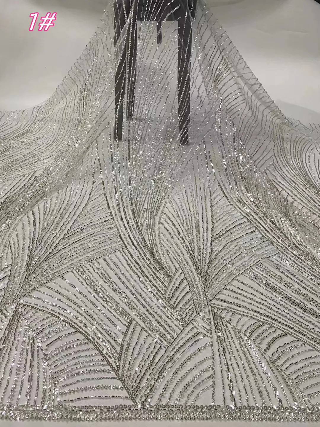 

Французская Тюлевая кружевная вышитая сетчатая ткань, Высококачественная модная кружевная ткань с блестками и бусинами для свадебного платья, 5 ярдов