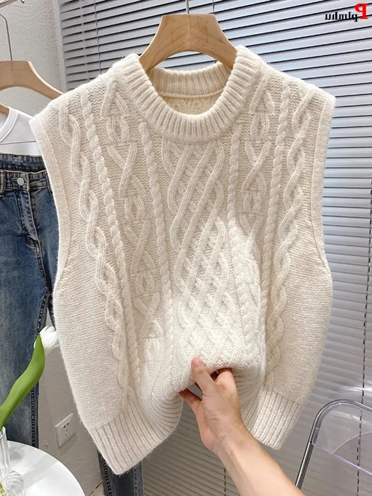 

Spring Fall Knit Vest Soft O-neck Pullovers Solid Color Sweater Colete Basic Woman Knitwears Top Korean Sleeveless Chaleco Mujer