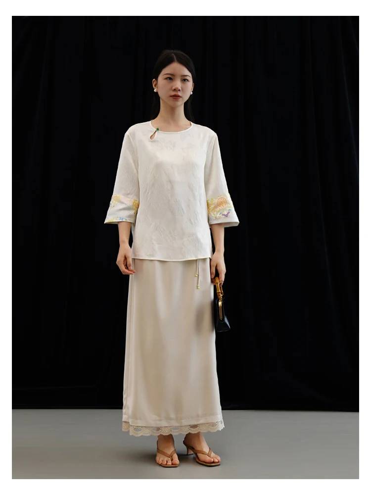 Женские Жаккардовые Рубашки с широкими пионами [Uxzj090