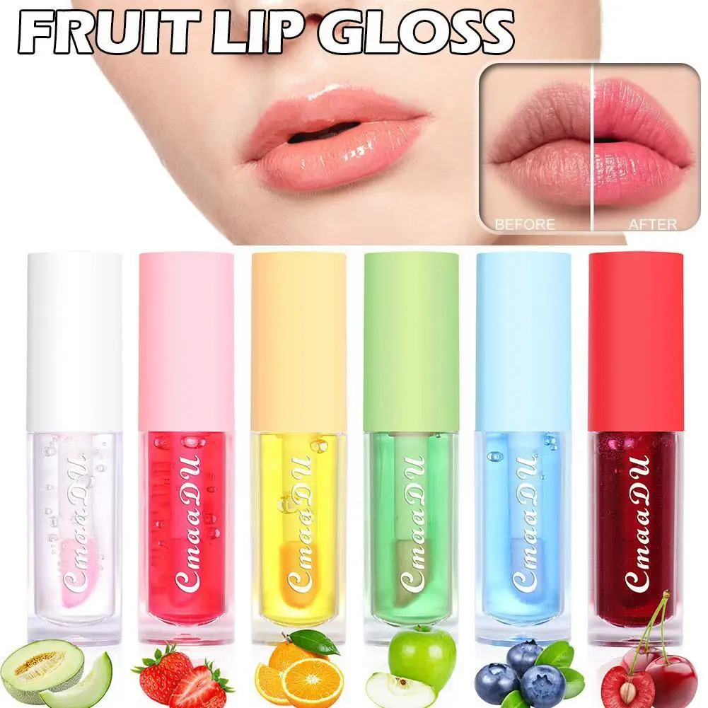 

6 цветов фруктовый блеск для губ термостойкий меняющий цвет бальзам увеличивающие водостойкие линии уменьшающие губы зеркальное масло для губ влажное масло U6O3