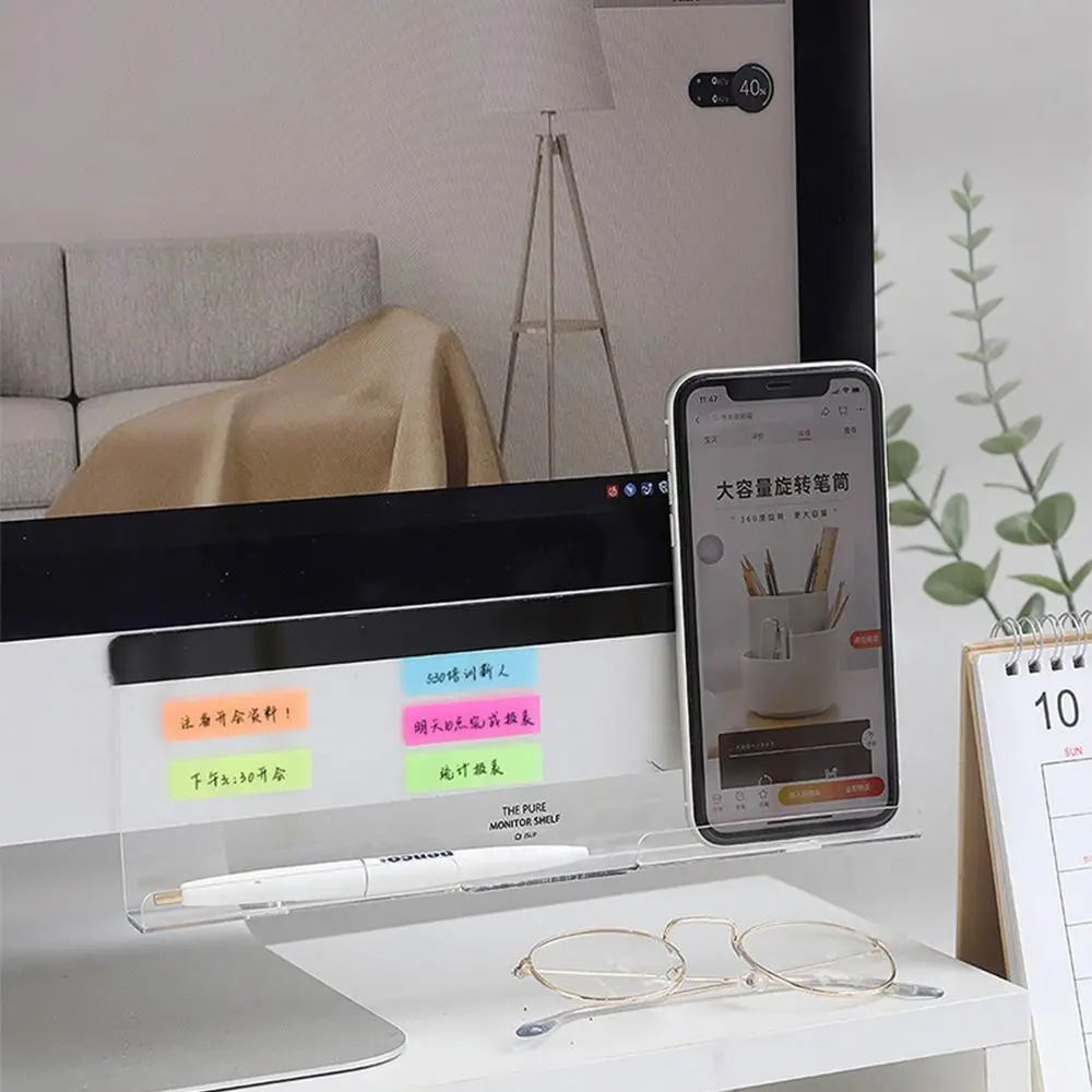 

Desktop Storage Monitor Message Memo Board Multifunctional Desk Organizer Message Board Minimalism Transparent Notes Board